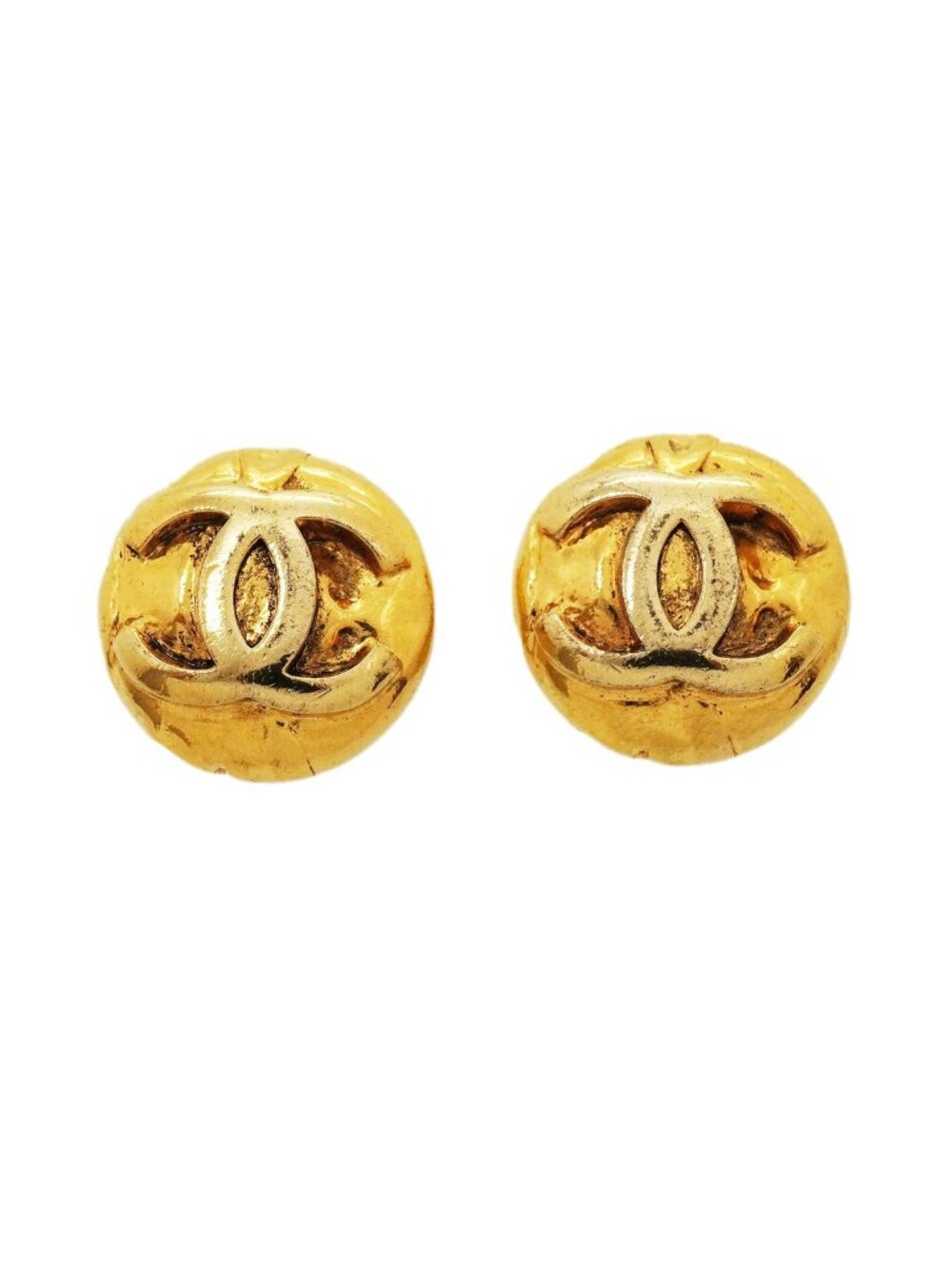 Chanel Earrings Vintage CC Logo Round Circle Gold Plated